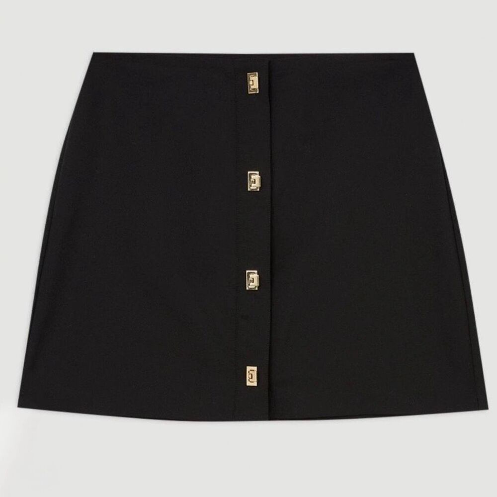 Karen Millen size 12 Black Techno Cotton Woven Skirt